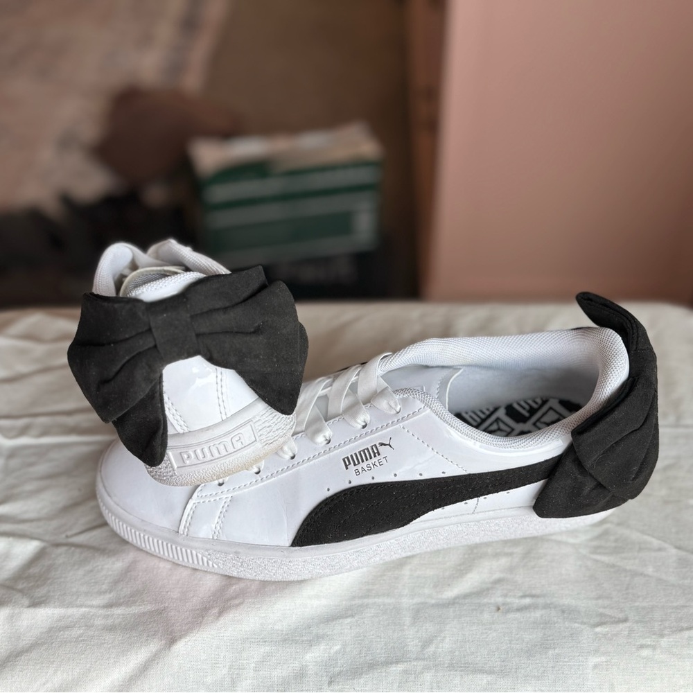 Puma Black and White Bow Sneakers